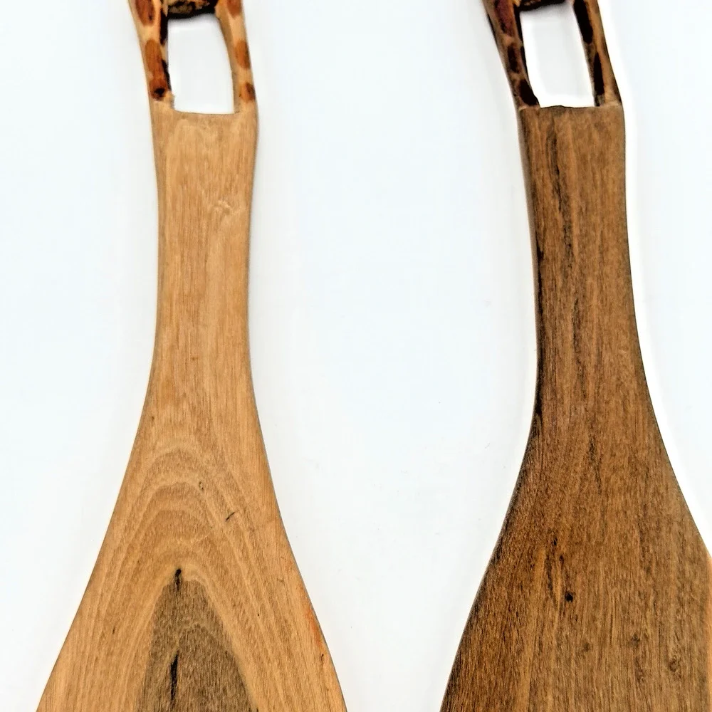 Hand Carved Wood Giraffe Salad Spoon Fork Server